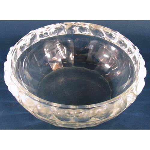 1145 - A Lalique Mesanges clear crystal bowl, with a rubbed Lalique France signature to the base, 25cm diam... 