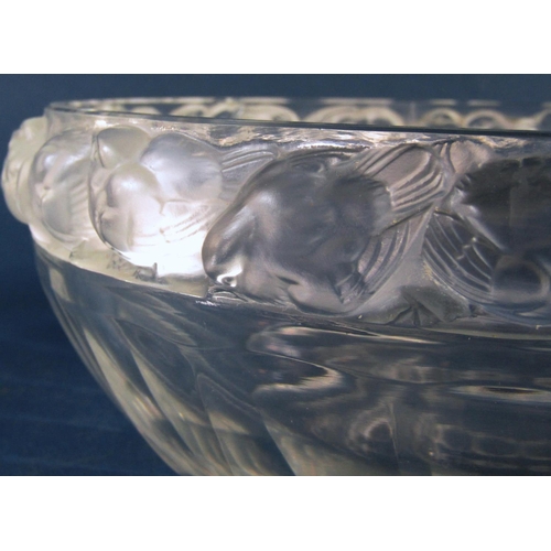 1145 - A Lalique Mesanges clear crystal bowl, with a rubbed Lalique France signature to the base, 25cm diam... 