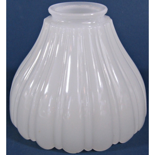 1149 - Three Vaseline moulded glass light shades with scalloped edge 12cm high x 14.5cm diam.