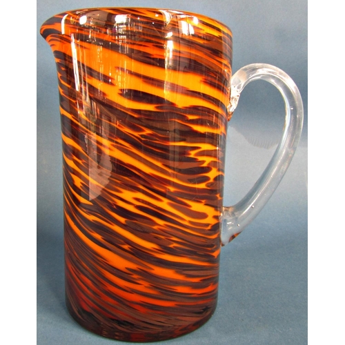 1154 - A pair of large retro Tiger Stripe glass jugs 25cm high x 14cm wide.