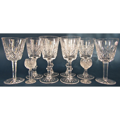 1158 - A miscellaneous collection of glass ware, including a set of five Bristol and Clifton Golf Club wine... 