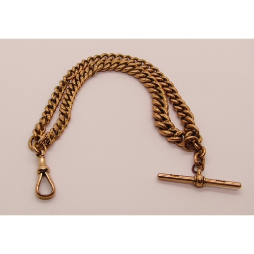 1289 - 9ct Albert chain with T-bar, maker 'W.H.A', 44.7g