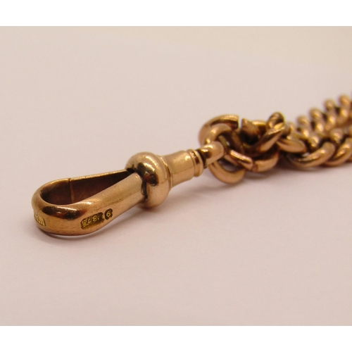 1289 - 9ct Albert chain with T-bar, maker 'W.H.A', 44.7g