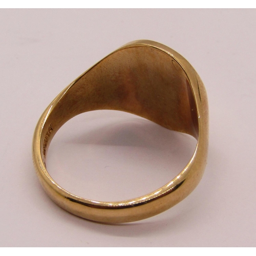 1295 - Gents 1980s 9ct signet ring, maker 'JH', stamped 'Lifetime', size W/X, 8.2g