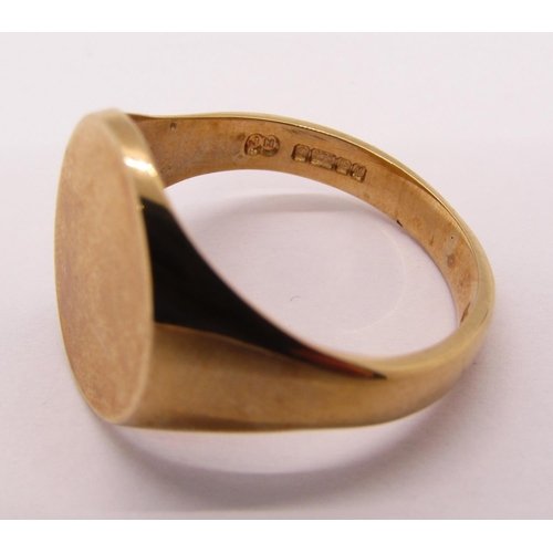 1295 - Gents 1980s 9ct signet ring, maker 'JH', stamped 'Lifetime', size W/X, 8.2g