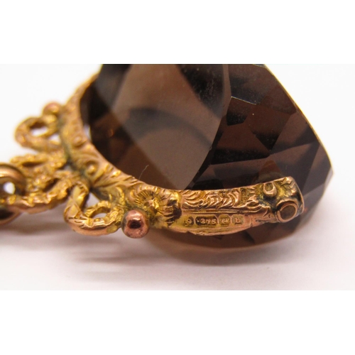 1296 - 9ct hessonite swivel fob, maker 'J.T.J', Birmingham 1901, with associated 9ct box link chain necklac... 