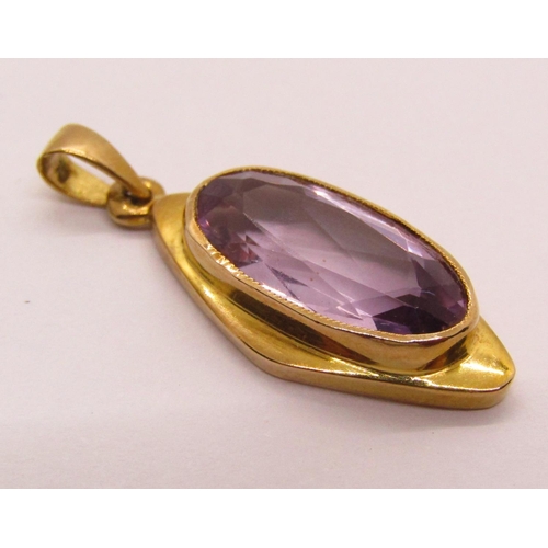 1305 - Group of 9ct amethyst jewellery comprising an Arts & Crafts style pendant, maker 'W&G', a pair of pe... 