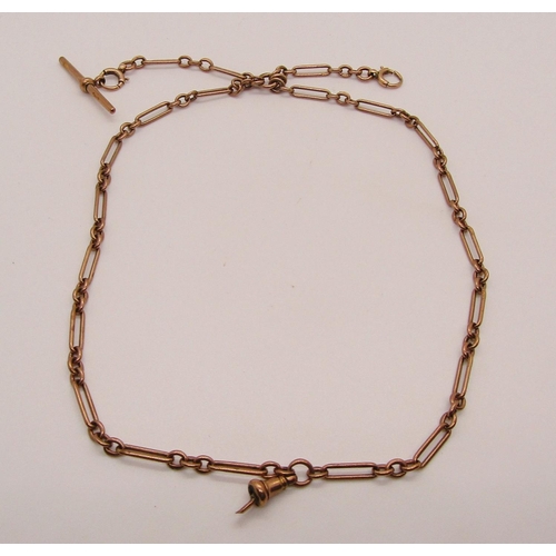 1315 - 9ct Albert chain with T-bar, maker 'A&M', 18.8g (Albert clasp af)