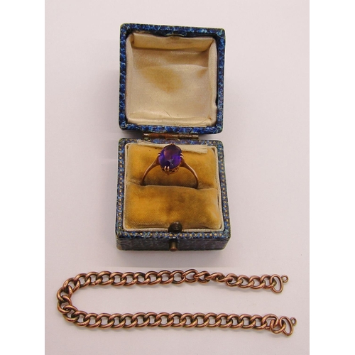 1319 - Edwardian 9ct amethyst ring, 1.8g, together with a section of yellow metal chain, 3.9g (2)