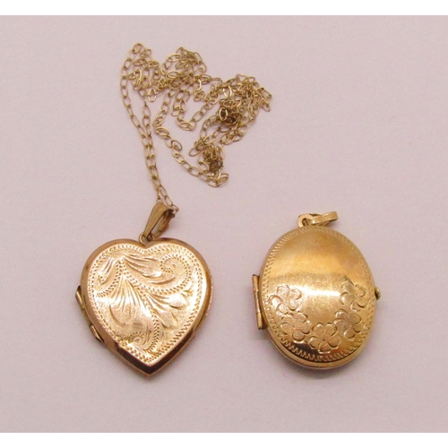 1348 - Two 9ct lockets with engraved detail, 4.3g total