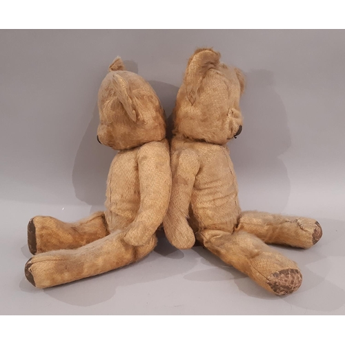 372 - Pair of  teddy bears century teddy bears for restoration, both with  stitched nose and mouth, wood w... 