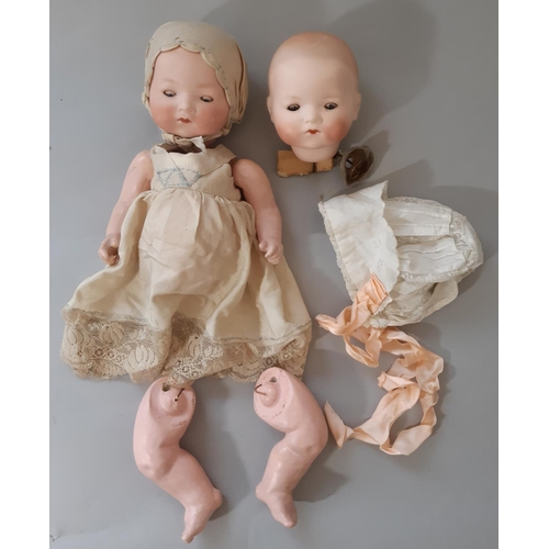 394 - 1920's 'My Dream Baby' small bisque head doll by Armand Marseille with composition  body in period d... 