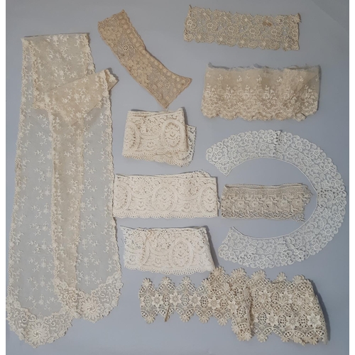 1583 - Collection of mixed textiles including early 20th century lacework collars, lengths of lace, crochet... 