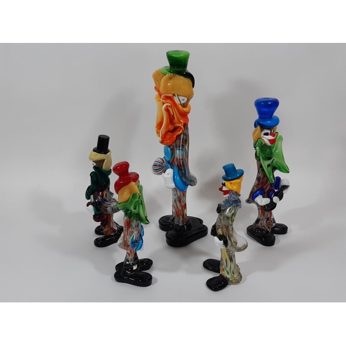 1155A - Five vintage Murano glass clowns