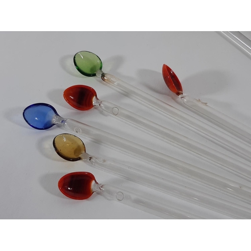 1159A - Nine Murano style glass cocktail twizzle sticks with colourful pasta shell tops and a single lollipo... 