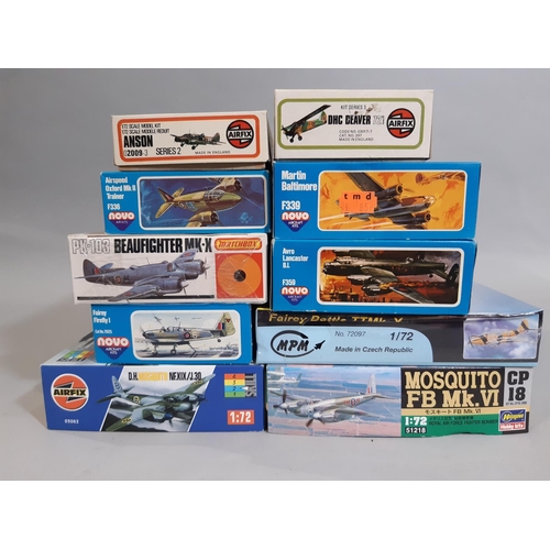 340 - 10 boxed 1:72 scale model aircraft kits including kits by Airfix, Hasegawa, Novo, Matchbox and MPM, ... 