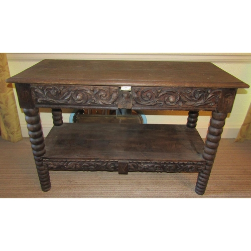 2571 - To be viewed at and collected from Nibley House GL11 6DL: Victorian oak two tier side table, present... 