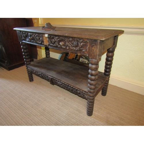 2571 - To be viewed at and collected from Nibley House GL11 6DL: Victorian oak two tier side table, present... 