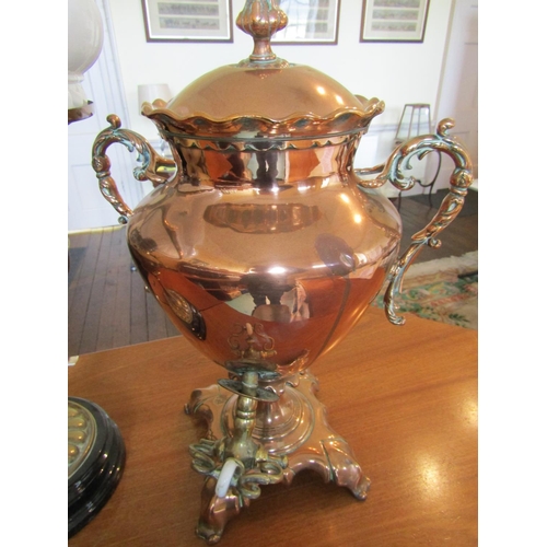 2587 - To be viewed at and collected from Nibley House GL11 6DL: A brass oil lamp with milk white shade tog... 