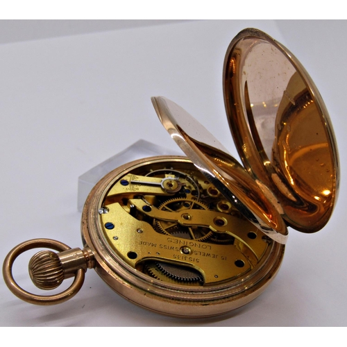 1478 - Longines gents pocket watch, 9ct gold case including dust plate, 15 jewel movement, 5153135, top win... 