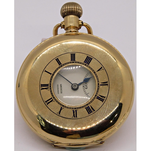 1479 - Bravington Renown gents half hunter pocket watch with 18ct gold case including dust plate, Chester 1... 