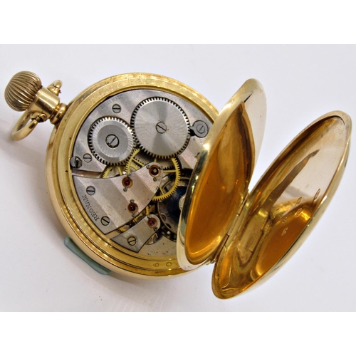 1479 - Bravington Renown gents half hunter pocket watch with 18ct gold case including dust plate, Chester 1... 