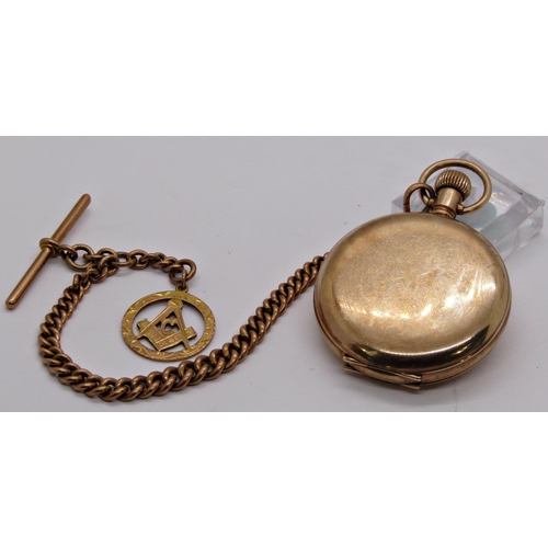 1480 - Gents gold plated hunter pocket watch, Thomas Russell & Sons Liverpool, top wind, running, with 9ct ... 