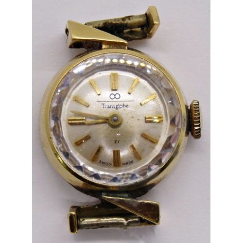 1482 - Regency ladies wristwatch in 9ct gold case and a Transglobe wristwatch, both lack straps