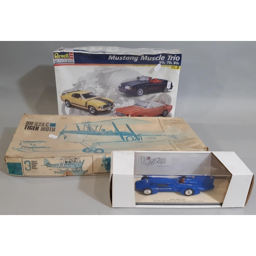 384 - 3 boxed models; Mustang Muscle Trio by Revell 1:24 scale, a 'Bluebird 1933' model racing car 1:43 sc... 