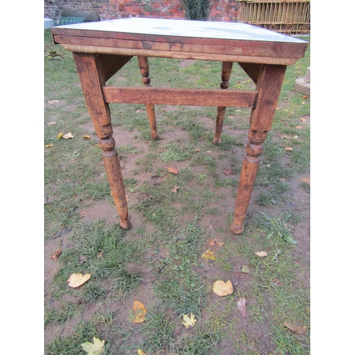 2048 - A Victorian stained pine kitchen table of rectangular form with later formica top, 107 cm x 68 cm (a... 