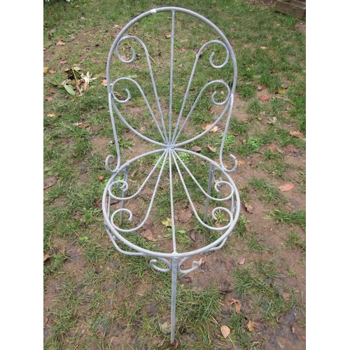 2050 - A cast aluminium garden terrace table with pierced scrolling foliate panelled top and swept supports... 