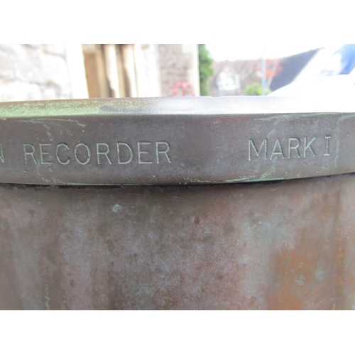 2063 - M.O. Tilting Syphon rain recorder Mark I REF No MET 562 in copper, weathered/verdigris, 85 cm high