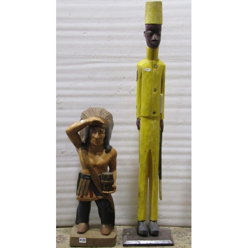 2122 - A small painted wooden tobacconists shop advertising figure in the form of a native American Indian ... 