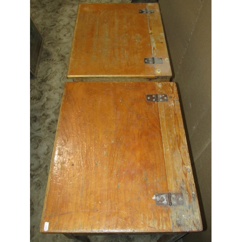 2195 - Two vintage beechwood school desks with hinged lids, 62 cm wide x 48 cm deep x 71 cm high (af)