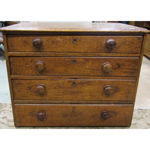 2206 - A small Georgian oak country made bedroom chest of four long graduated drawers, (af) 83 cm wide x 51... 