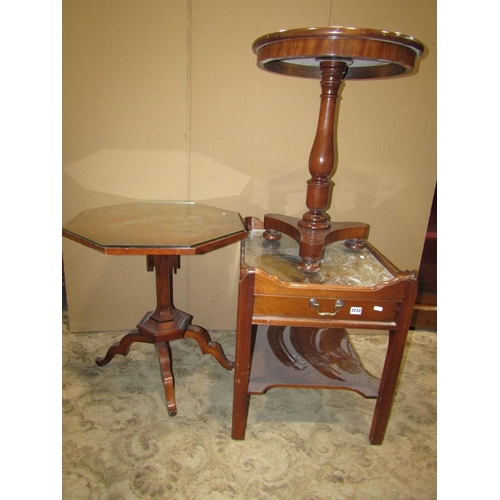 2232 - One lot of miscellaneous furniture to include two reproduction Georgian style two tier tray top occa... 