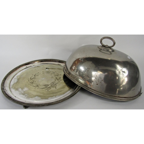 1177 - A selection of silver plated items including a meat cover, a circular tray, tea and coffee pots, toa... 