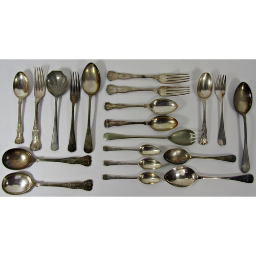 1183 - A small quantity of loose silver plated flatware, some Mappin & Webb King’s pattern and two sauce bo... 