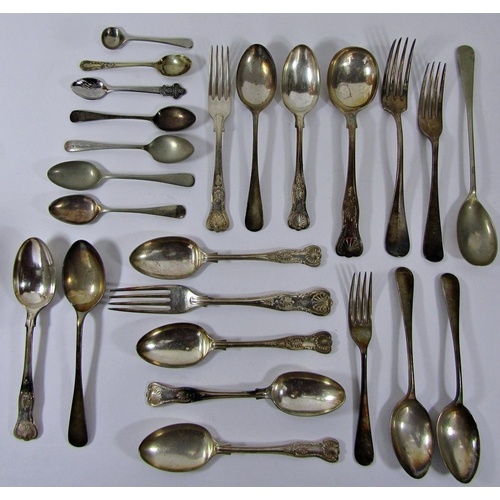 1183 - A small quantity of loose silver plated flatware, some Mappin & Webb King’s pattern and two sauce bo... 