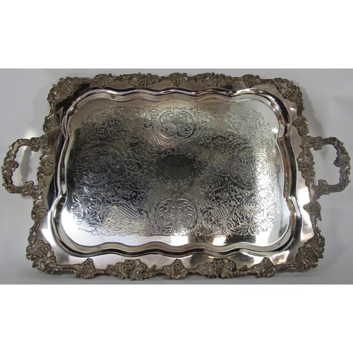 1186 - A large Victorian highly decorated with vine leaves and grapes silver plated tray with two handles a... 