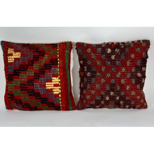 1587 - 2 multi coloured cushions with front made from salvaged kelim,  backed verso with new cotton fabric ... 