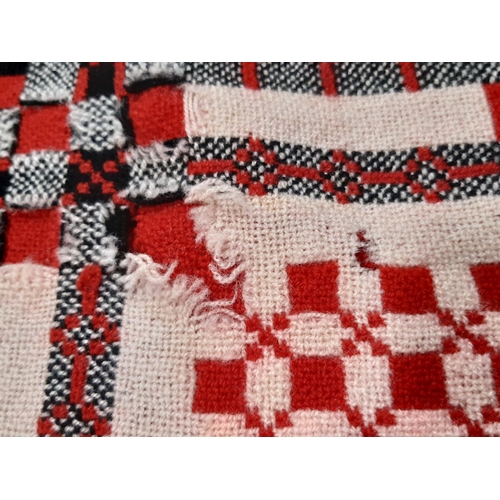 1593 - Reversible Welsh blanket with double weave in red, black and white/pale pink colours, 2.1 x2m includ... 