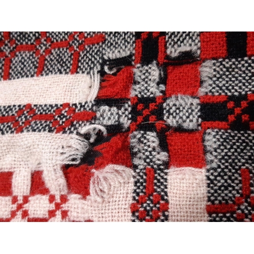 1593 - Reversible Welsh blanket with double weave in red, black and white/pale pink colours, 2.1 x2m includ... 