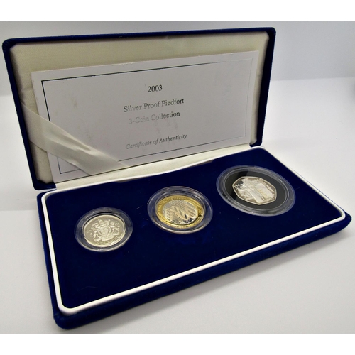 509 - Silver proof piedfort three coin set, £2, £1, 50p