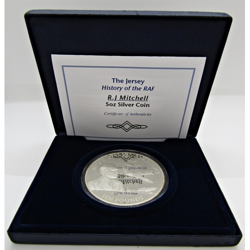 496 - Proof £5 coin, Jersey R J Mitchell & Spitfire cased and proof 65 Anniversary of the D Day landings -... 