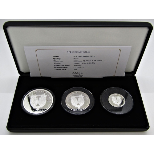 497 - Proof Remembrance Day three coin £5 collection, Tristan du Cunha, cased, Platinum Wedding Anniversar... 