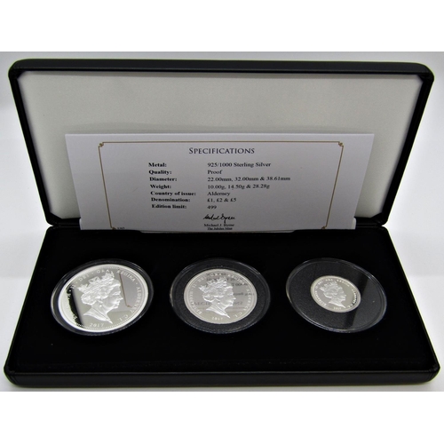 497 - Proof Remembrance Day three coin £5 collection, Tristan du Cunha, cased, Platinum Wedding Anniversar... 