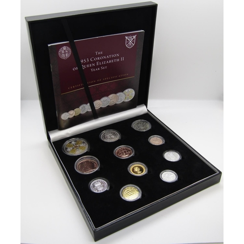 511 - 1953 Coronation of Queen Elizabeth II year set, crown to farthing - 11 coins, Brilliant uncirculated... 