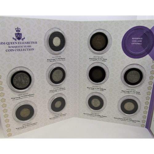 521 - Boxed set 9 volumes H M Queen Elizabeth II 90 Majestic years coin collection