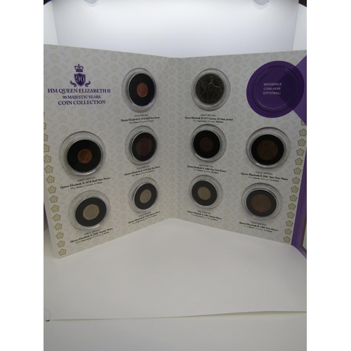 521 - Boxed set 9 volumes H M Queen Elizabeth II 90 Majestic years coin collection